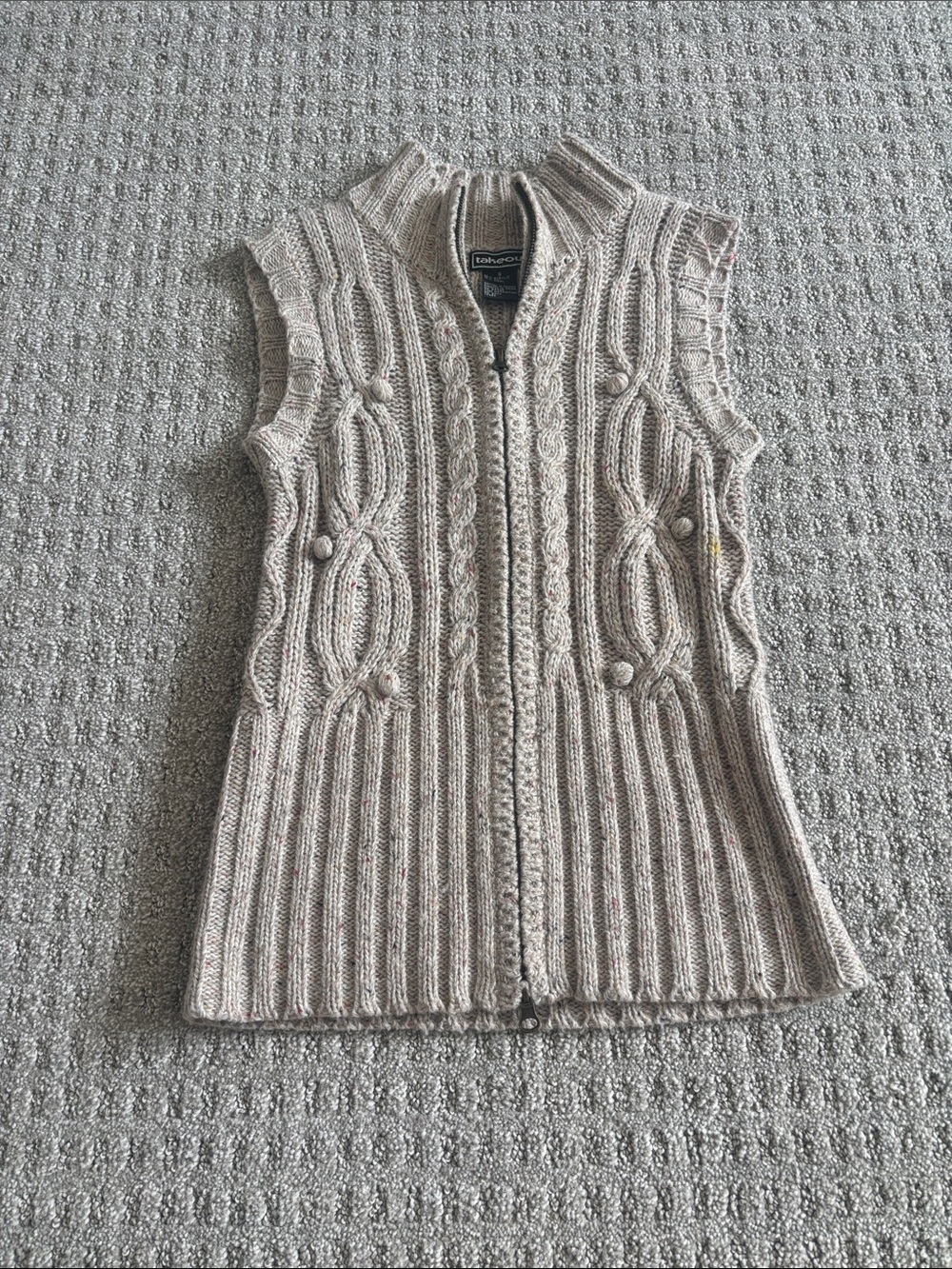 Takeout Cable Knit Sleeveless Zip Vest - Beige